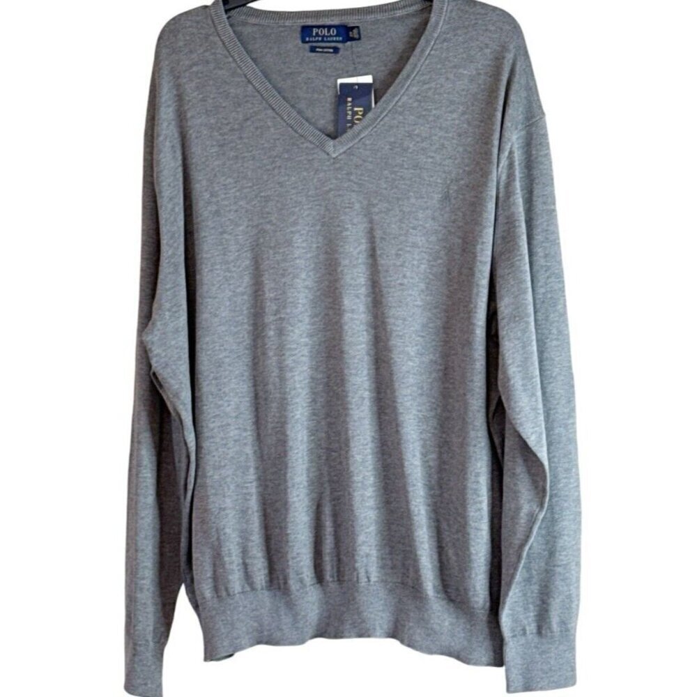 Polo Ralph Lauren Men's Knit Sweater Pima Cotton V-Neck Pullover Size XXL NWT